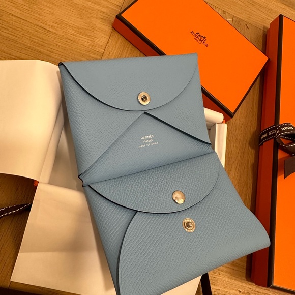 HERMES Epsom Calvi Duo Card Case in Celeste - Picture 11 of 12